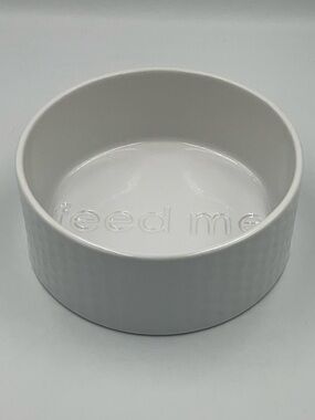 VibrantLife White Stoneware “Feed Me” Pet Bowl